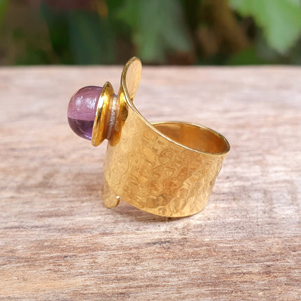 Ethnic style Brass & Amethyst Ring / Adjustable / Boho / Bohemian / Psy / Rustic / Tribal / Gypsy / Festival / Healing / Festival