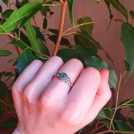 Boho Green Onyx Brass Ring / Pretty / Ethnic / Rustic / Festival / Tribal / Blue / Hippie / Gypsy / Psy / Stone / Healing