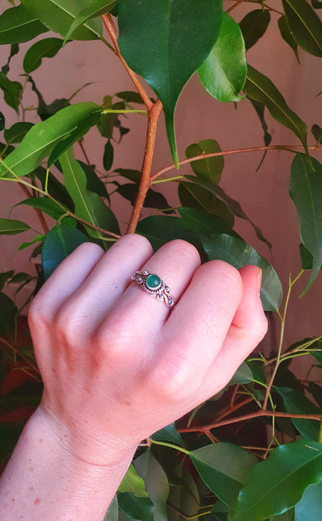 Boho Green Onyx Brass Ring / Pretty / Ethnic / Rustic / Festival / Tribal / Blue / Hippie / Gypsy / Psy / Stone / Healing