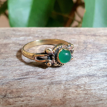 Boho Green Onyx Brass Ring / Pretty / Ethnic / Rustic / Festival / Tribal / Blue / Hippie / Gypsy / Psy / Stone / Healing