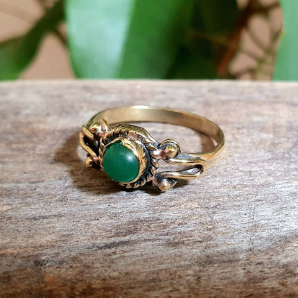 Boho Green Onyx Brass Ring / Pretty / Ethnic / Rustic / Festival / Tribal / Blue / Hippie / Gypsy / Psy / Stone / Healing