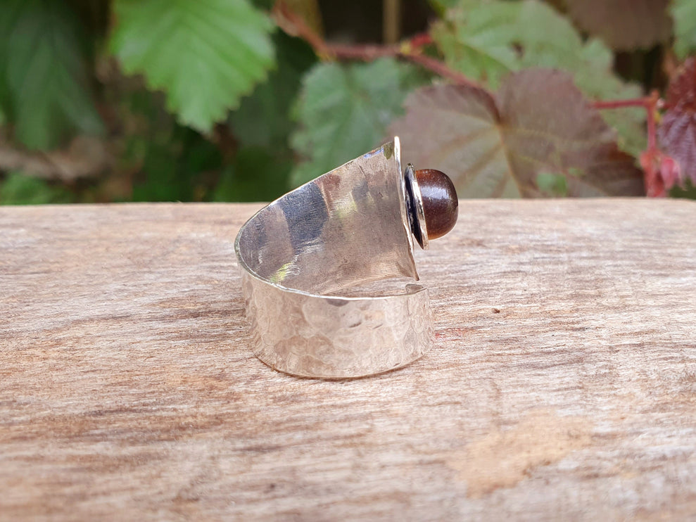 Silver Spiral Tiger Eye ring / Ajustable / Birthstone / Boho / Ethnic / Rustic / Tribal / Gypsy / Festival / Healing