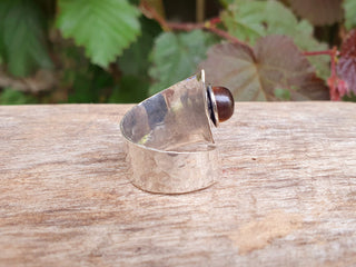 Hammered Silver Tiger Eye Ring, Adjustable Boho Silver Ring for Woman