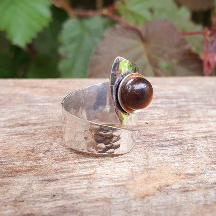 Silver Spiral Tiger Eye ring / Ajustable / Birthstone / Boho / Ethnic / Rustic / Tribal / Gypsy / Festival / Healing