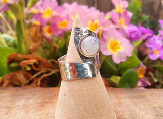 Hammered Silver Moonstone Ring, Adjustable Boho Ring for Women