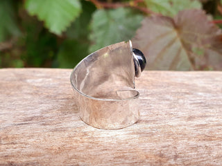 Wrap Around Silver Black Onyx Ring / Adjustable / Boho / Bohemian / Psy / Rustic / Tribal / Gypsy / Festival / Healing