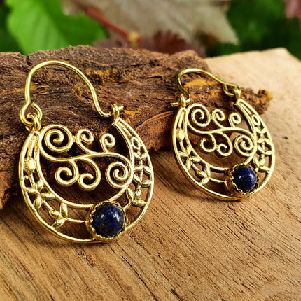 Small Boho Earrings Lapis Lazuli Brass Earrings / Triangle / Mandala / Ethnic / Rustic / Yoga / Hippie / Gypsy / Psy / Bohemian / Festival