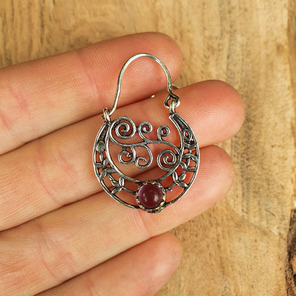 Amethyst Boho Silver Earrings / Mandala / Ethnic / Rustic / Yoga / Hippie / Gypsy / Psy / Bohemian / Festival