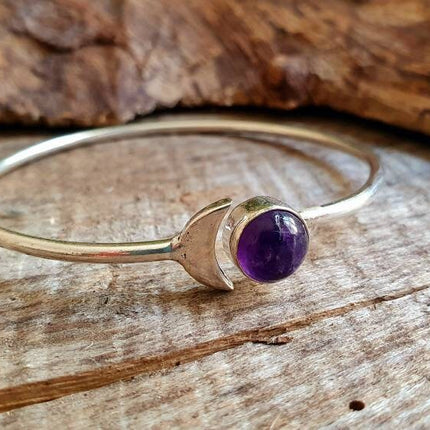 Moon Bracelet / Silver & Amethyst / Bangle / Galaxy / Solar System / Planets / Boho / Adjustable / Hippie / Chic / Sun