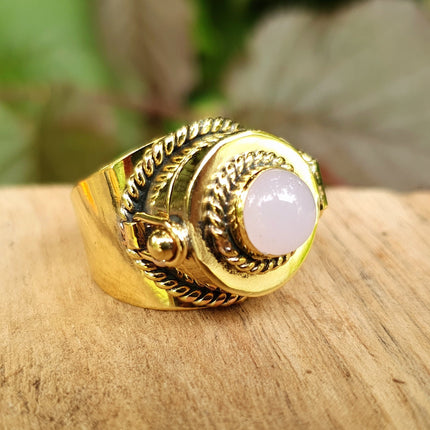 Gold Poison Ring / Brass & Rose Quartz / Alchemy / Locket Ring / Boho / Bohemian / Rustic / Tribal / Gypsy / Festival / Healing / Festival