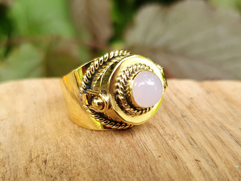 Gold Poison Ring / Brass & Rose Quartz / Alchemy / Locket Ring / Boho / Bohemian / Rustic / Tribal / Gypsy / Festival / Healing / Festival