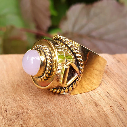 Gold Poison Ring / Brass & Rose Quartz / Alchemy / Locket Ring / Boho / Bohemian / Rustic / Tribal / Gypsy / Festival / Healing / Festival