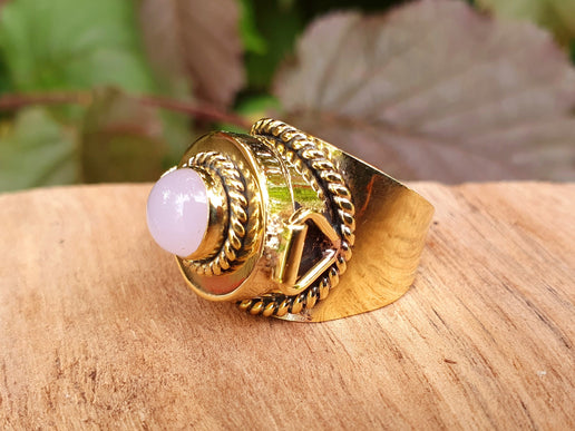 Gold Poison Ring / Brass & Rose Quartz / Alchemy / Locket Ring / Boho / Bohemian / Rustic / Tribal / Gypsy / Festival / Healing / Festival