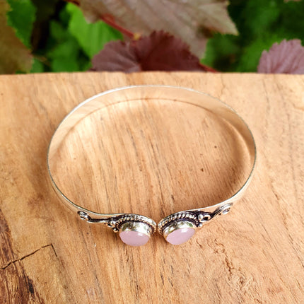 Rose Quartz Boho Bracelet / Bangle / Silver / Ethnic / Rustic / Bohemian / Hippie / Gypsy / Psy / Chic / Jewellery / Body / Adjustable