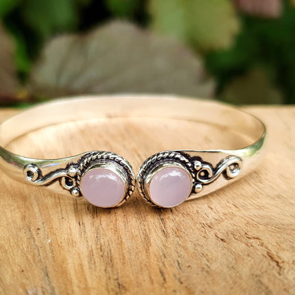 Rose Quartz Boho Bracelet / Bangle / Silver / Ethnic / Rustic / Bohemian / Hippie / Gypsy / Psy / Chic / Jewellery / Body / Adjustable