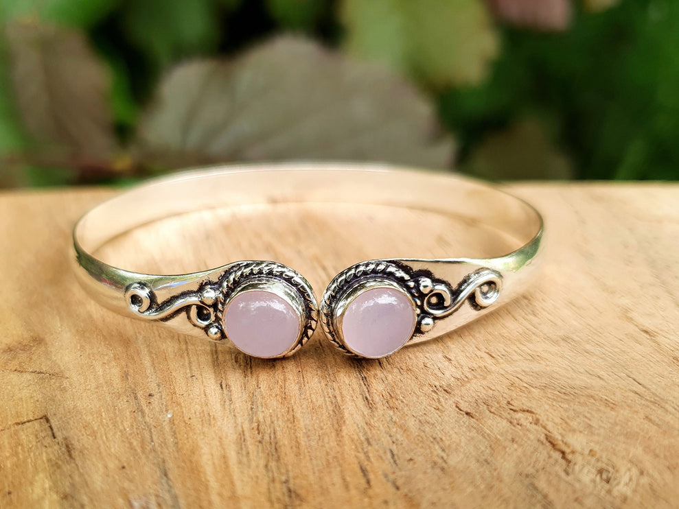 Rose Quartz Boho Bracelet / Bangle / Silver / Ethnic / Rustic / Bohemian / Hippie / Gypsy / Psy / Chic / Jewellery / Body / Adjustable