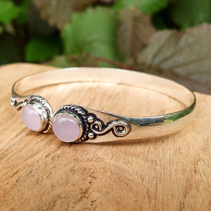 Rose Quartz Boho Bracelet / Bangle / Silver / Ethnic / Rustic / Bohemian / Hippie / Gypsy / Psy / Chic / Jewellery / Body / Adjustable