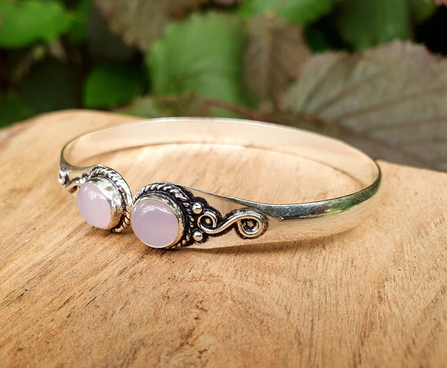 Rose Quartz Boho Bracelet / Bangle / Silver / Ethnic / Rustic / Bohemian / Hippie / Gypsy / Psy / Chic / Jewellery / Body / Adjustable