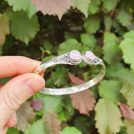 Rose Quartz Boho Bracelet / Bangle / Silver / Ethnic / Rustic / Bohemian / Hippie / Gypsy / Psy / Chic / Jewellery / Body / Adjustable