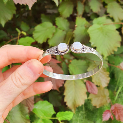 Moonstone Bracelet / Silver Bangle / Ethnic / Rustic / Bohemian / Hippie / Gypsy / Psy / Chic / Jewellery / Body / Adjustable