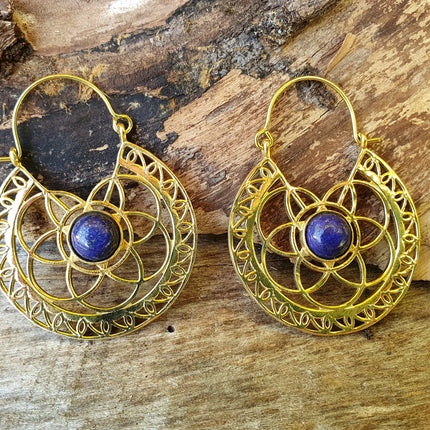 Golden Ethnic Lapis Lazuli Earrings Ethnic, Blue Stone , rustic, yoga, hippie, gypsy, pretty, psy, boho, bohemian, festival