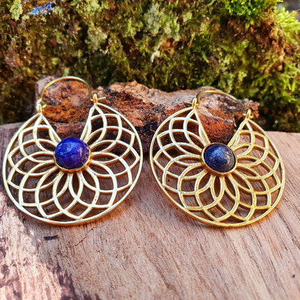 Golden Ethnic Lapis Lazuli Earrings Ethnic, Blue Stone , rustic, yoga, hippie, gypsy, pretty, psy, boho, bohemian, festival