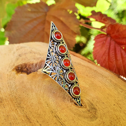 Grenat Rouge Bague Géométrique Mandala / Laiton Etoile / Ethnique / Rustique / Hippie / Quartz / Bouddha / Tribal / Gypsy / Boho