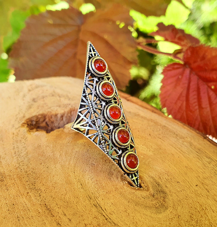 Grenat Rouge Bague Géométrique Mandala / Laiton Etoile / Ethnique / Rustique / Hippie / Quartz / Bouddha / Tribal / Gypsy / Boho