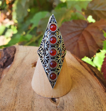 Grenat Rouge Bague Géométrique Mandala / Laiton Etoile / Ethnique / Rustique / Hippie / Quartz / Bouddha / Tribal / Gypsy / Boho