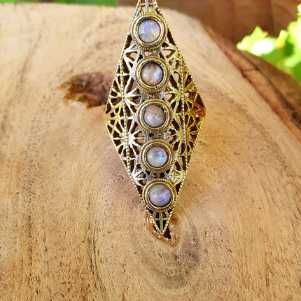 Golden Moonstone Ring Geometric Diamond Shape / Brass / Large /Boho / Ethnic / Rustic / Tribal / Gypsy / Festival / Indian / Festival