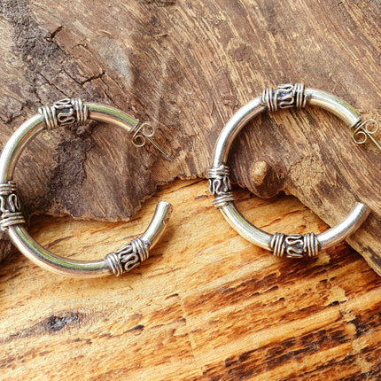 Silver Tribal Hoop Earrings / Ethnic / Rustic / Bohemian / Gold / Gypsy / Spiral / Hippie / Chunky / Festival / style