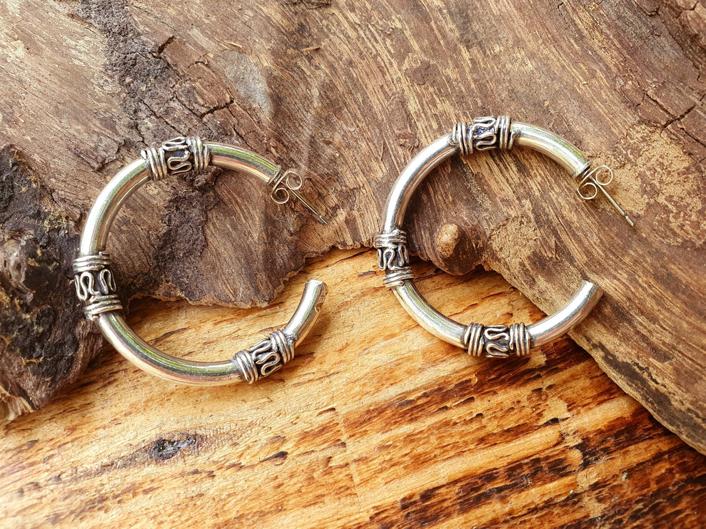 Silver Tribal Hoop Earrings / Ethnic / Rustic / Bohemian / Gold / Gypsy / Spiral / Hippie / Chunky / Festival / style