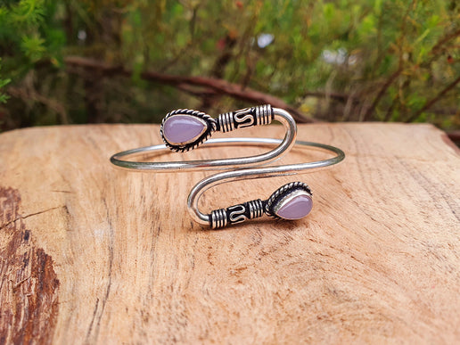 Spiral Boho Silver Bracelet / Rose Quartz / Bangle / Ethnic / Rustic / Bohemian / Hippie / Gypsy / Psy / Adjustable