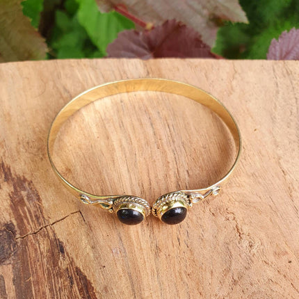 Black Onyx Bracelet Gold Bangle / Brass / Ethnic / Rustic / Bohemian / Hippie / Gypsy / Psy / Chic / Jewellery / Body / Adjustable