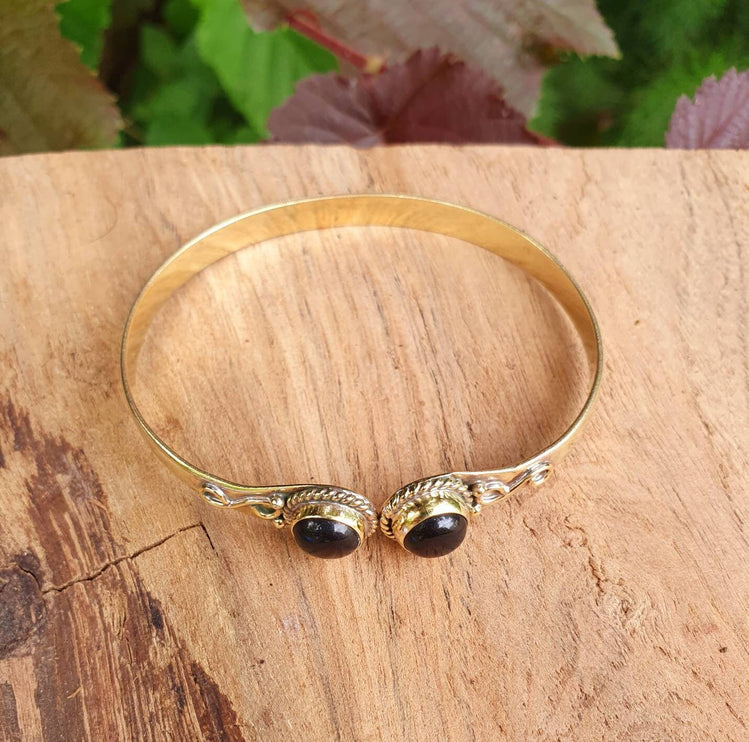 Black Onyx Bracelet Gold Bangle / Brass / Ethnic / Rustic / Bohemian / Hippie / Gypsy / Psy / Chic / Jewellery / Body / Adjustable