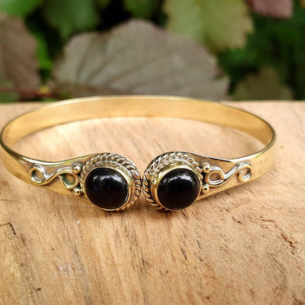 Black Onyx Bracelet Gold Bangle / Brass / Ethnic / Rustic / Bohemian / Hippie / Gypsy / Psy / Chic / Jewellery / Body / Adjustable