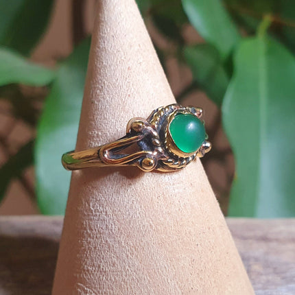 Boho Green Onyx Brass Ring / Pretty / Ethnic / Rustic / Festival / Tribal / Blue / Hippie / Gypsy / Psy / Stone / Healing