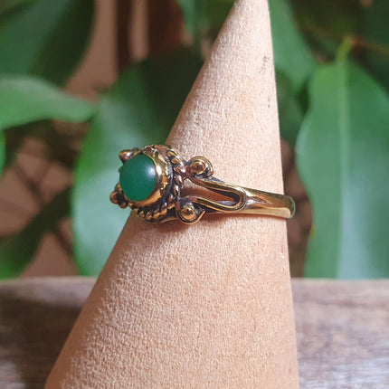 Boho Green Onyx Brass Ring / Pretty / Ethnic / Rustic / Festival / Tribal / Blue / Hippie / Gypsy / Psy / Stone / Healing