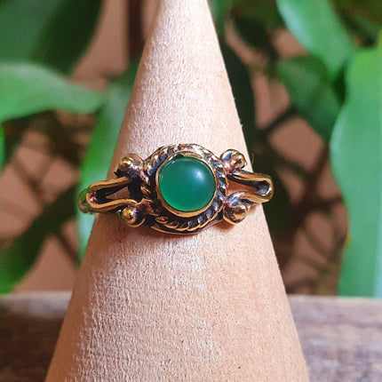 Boho Green Onyx Brass Ring / Pretty / Ethnic / Rustic / Festival / Tribal / Blue / Hippie / Gypsy / Psy / Stone / Healing