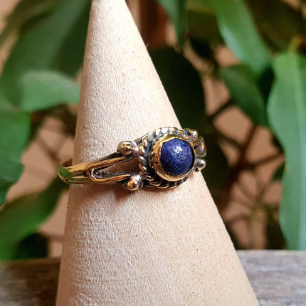 Ethnic style Brass & Lapis Lazuli Ring / Moon / Boho / Bohemian / Psy / Rustic / Tribal / Gypsy / Festival / Healing / Festival