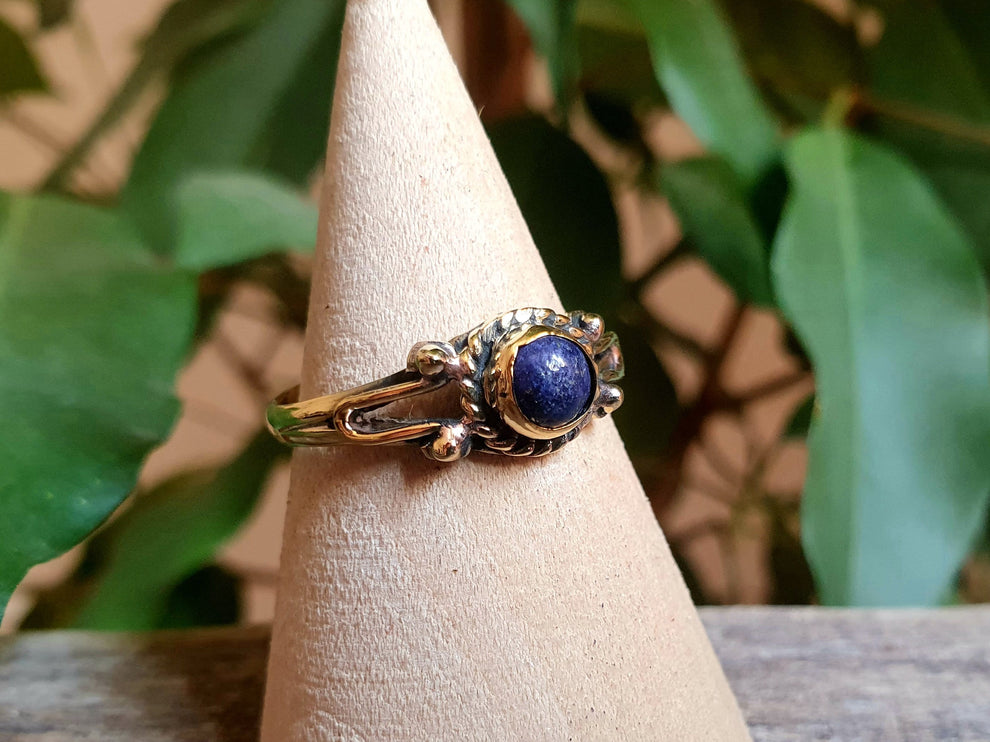 Ethnic style Brass & Lapis Lazuli Ring / Moon / Boho / Bohemian / Psy / Rustic / Tribal / Gypsy / Festival / Healing / Festival