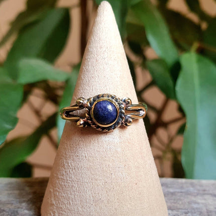 Ethnic style Brass & Lapis Lazuli Ring / Moon / Boho / Bohemian / Psy / Rustic / Tribal / Gypsy / Festival / Healing / Festival