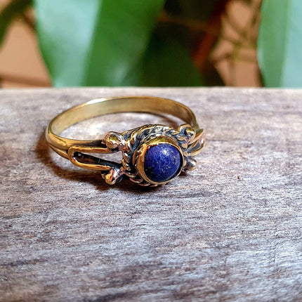 Ethnic style Brass & Lapis Lazuli Ring / Moon / Boho / Bohemian / Psy / Rustic / Tribal / Gypsy / Festival / Healing / Festival