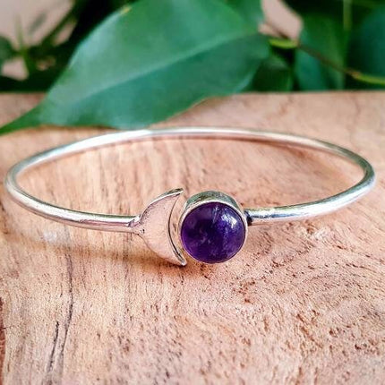 Moon Bracelet / Silver & Amethyst / Bangle / Galaxy / Solar System / Planets / Boho / Adjustable / Hippie / Chic / Sun