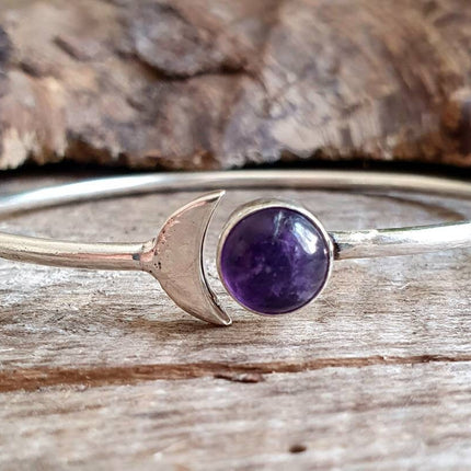 Moon Bracelet / Silver & Amethyst / Bangle / Galaxy / Solar System / Planets / Boho / Adjustable / Hippie / Chic / Sun