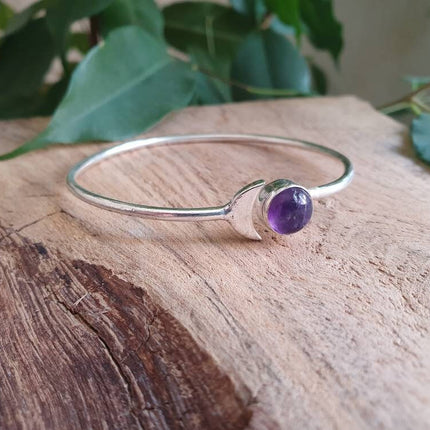 Moon Bracelet / Silver & Amethyst / Bangle / Galaxy / Solar System / Planets / Boho / Adjustable / Hippie / Chic / Sun