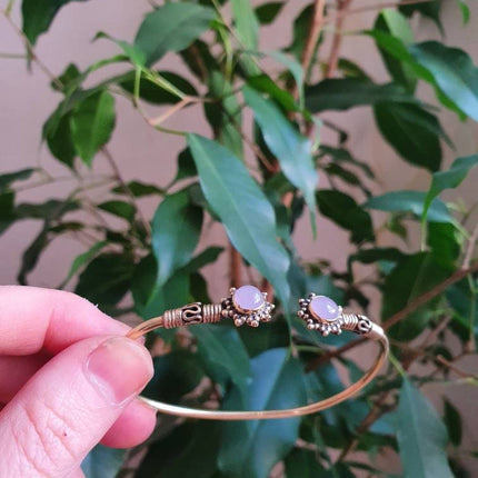 Bali Bracelet / Quartz Rose / Laiton / Jonc /Boho / Bangle / Tribal / Hippie / Rustique / Ethnique / Bohème