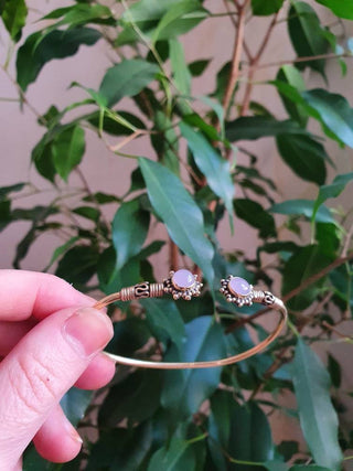 Bali Boho Brass Bracelet / Rose Quartz / Bangle / Ethnic / Rustic / Bohemian / Hippie / Gypsy / Psy / Adjustable