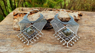 Ethnic Inca Labradorite Silver Earrings / Tribal / Rustic / Yoga / Hippie / Gypsy / Psy / Boho / Bohemian / Festival