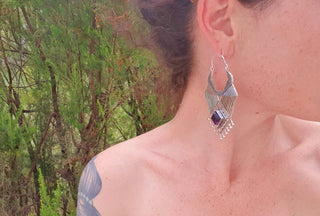 Ethnic Inca Labradorite Silver Earrings / Tribal / Rustic / Yoga / Hippie / Gypsy / Psy / Boho / Bohemian / Festival
